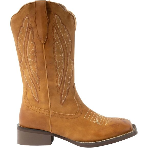 J's.o.l.e Women Tan Cowboy Boot Square Toe Western Cowgirl Fashion Botte Cow - Picture 3 of 9